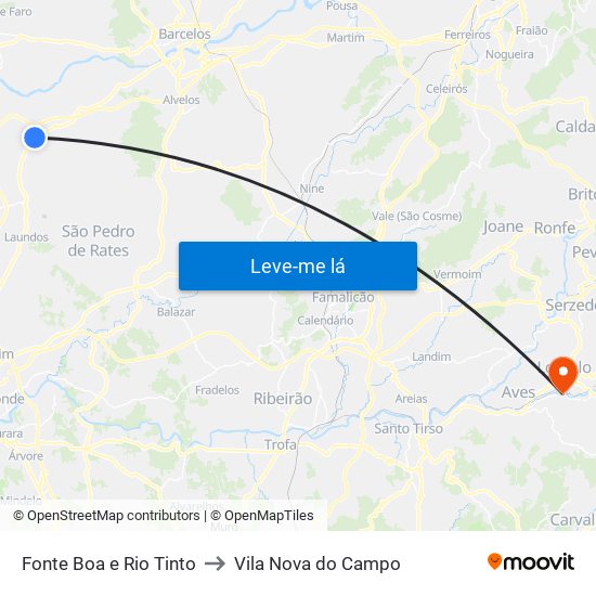 Fonte Boa e Rio Tinto to Vila Nova do Campo map