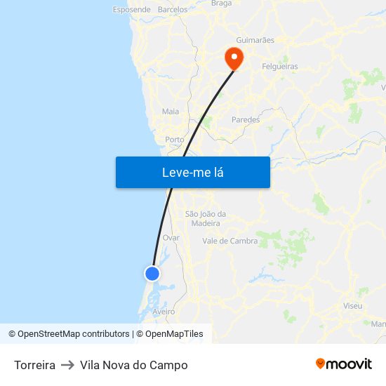 Torreira to Vila Nova do Campo map