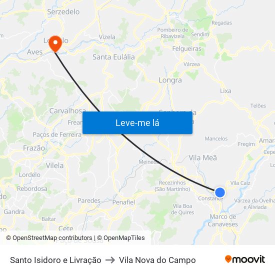 Santo Isidoro e Livração to Vila Nova do Campo map