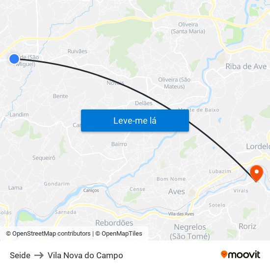 Seide to Vila Nova do Campo map
