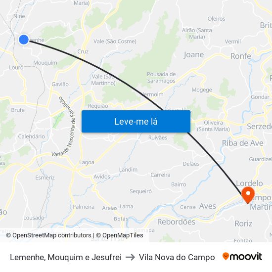 Lemenhe, Mouquim e Jesufrei to Vila Nova do Campo map