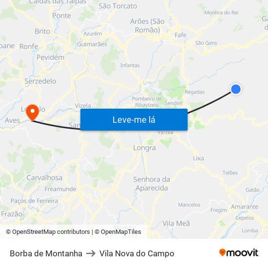 Borba de Montanha to Vila Nova do Campo map