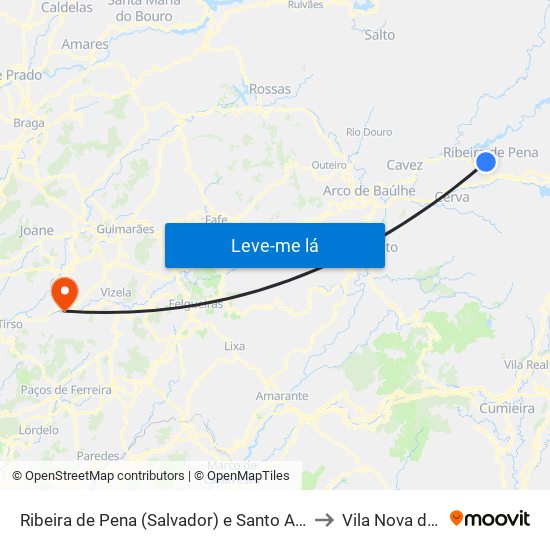Ribeira de Pena (Salvador) e Santo Aleixo de Além-Tâmega to Vila Nova do Campo map