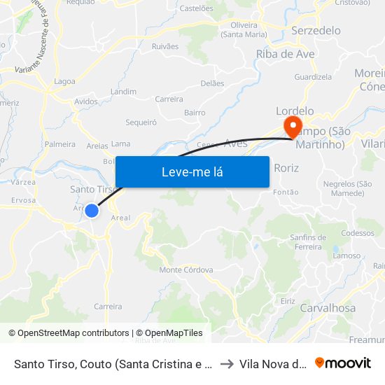 Santo Tirso, Couto (Santa Cristina e São Miguel) e Burgães to Vila Nova do Campo map