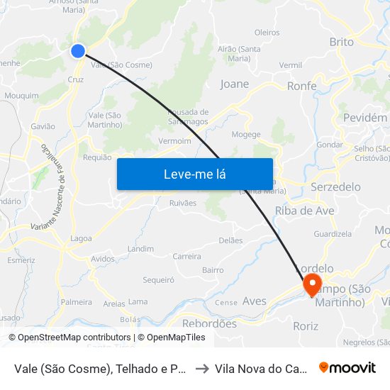 Vale (São Cosme), Telhado e Portela to Vila Nova do Campo map