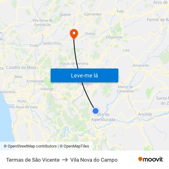Termas de São Vicente to Vila Nova do Campo map