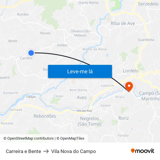 Carreira e Bente to Vila Nova do Campo map