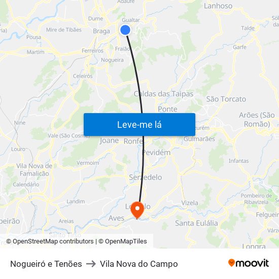 Nogueiró e Tenões to Vila Nova do Campo map