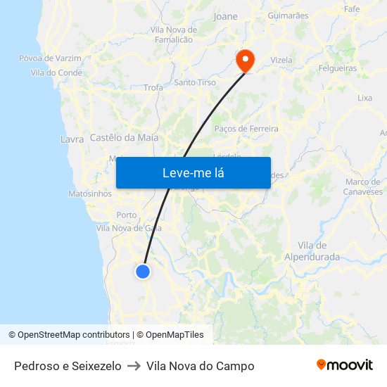 Pedroso e Seixezelo to Vila Nova do Campo map