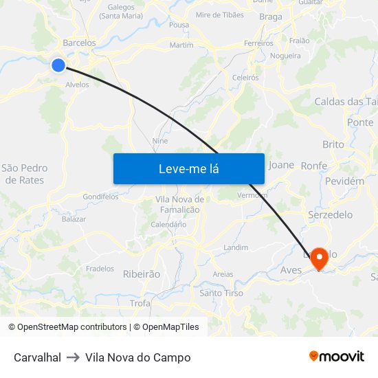 Carvalhal to Vila Nova do Campo map