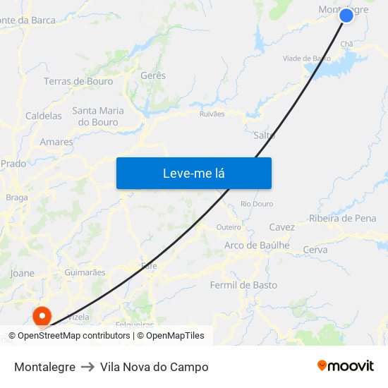 Montalegre to Vila Nova do Campo map