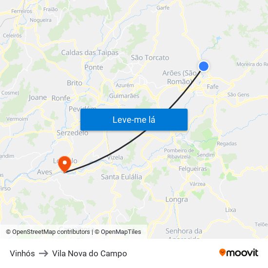 Vinhós to Vila Nova do Campo map