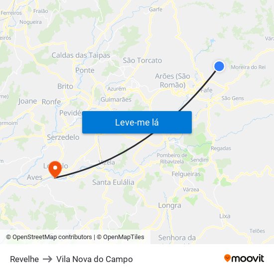 Revelhe to Vila Nova do Campo map