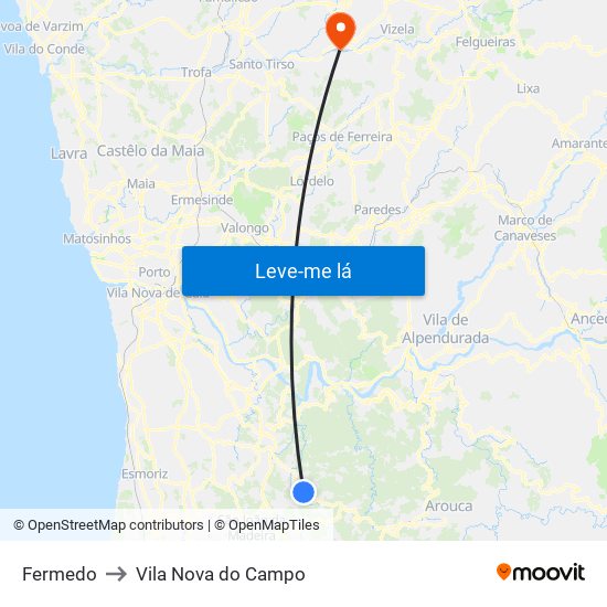 Fermedo to Vila Nova do Campo map