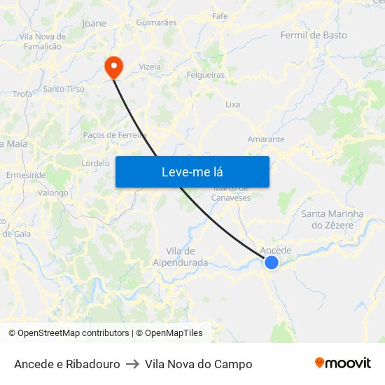 Ancede e Ribadouro to Vila Nova do Campo map