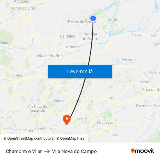 Chamoim e Vilar to Vila Nova do Campo map