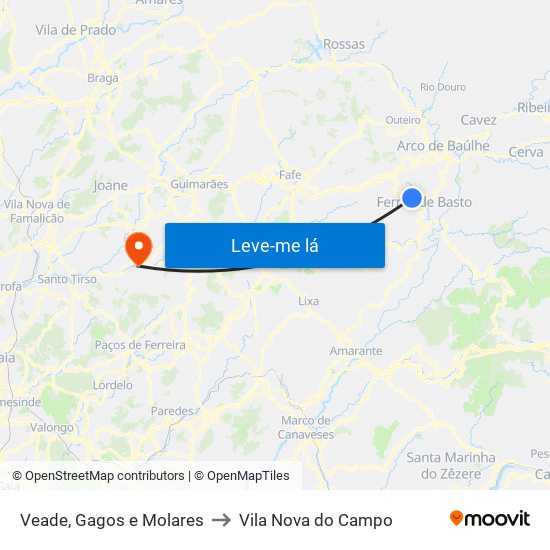 Veade, Gagos e Molares to Vila Nova do Campo map