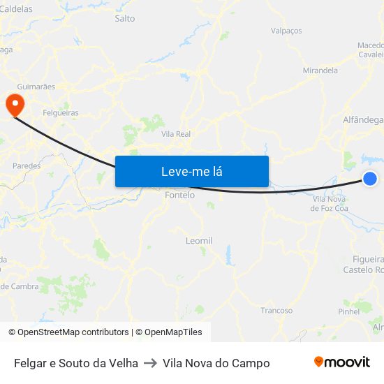 Felgar e Souto da Velha to Vila Nova do Campo map