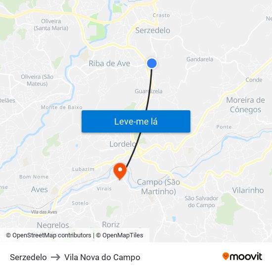 Serzedelo to Vila Nova do Campo map