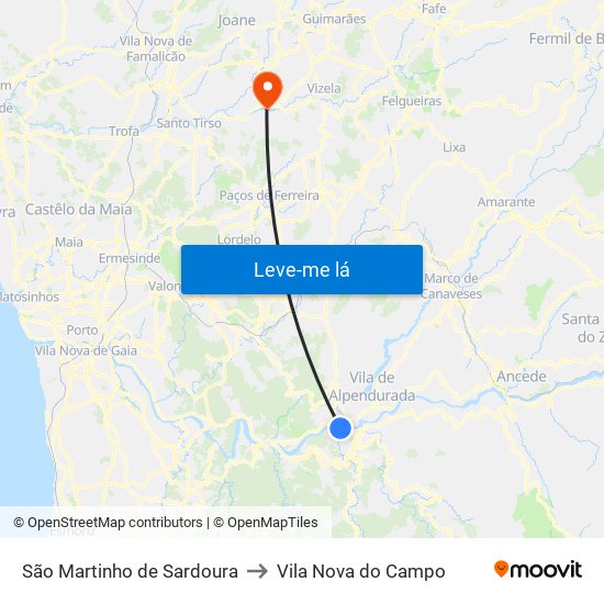 São Martinho de Sardoura to Vila Nova do Campo map