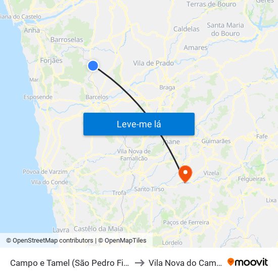 Campo e Tamel (São Pedro Fins) to Vila Nova do Campo map