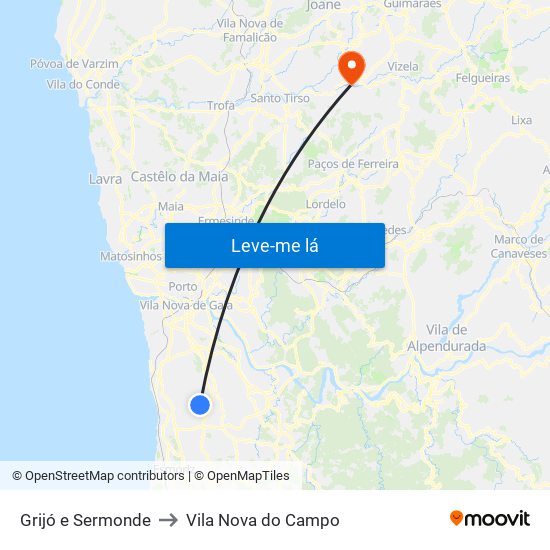 Grijó e Sermonde to Vila Nova do Campo map