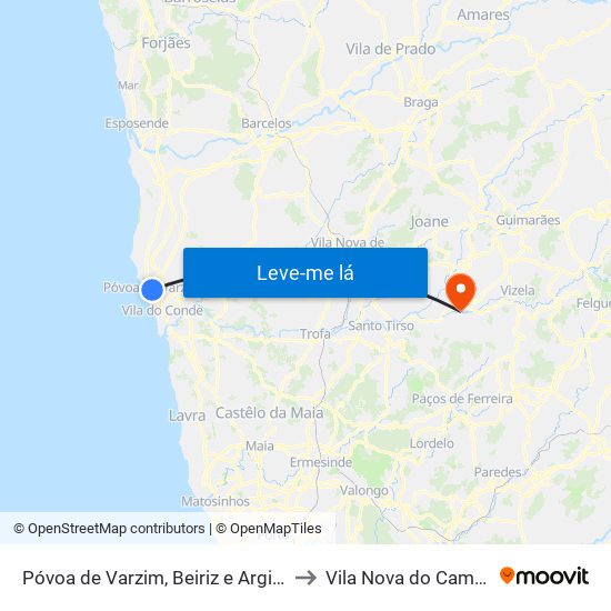 Póvoa de Varzim, Beiriz e Argivai to Vila Nova do Campo map