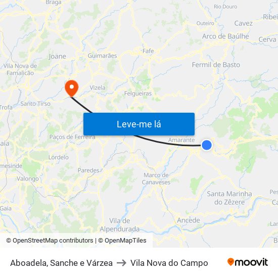 Aboadela, Sanche e Várzea to Vila Nova do Campo map