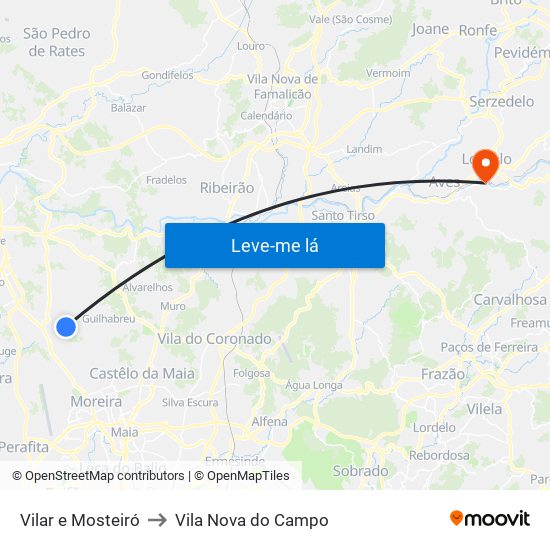 Vilar e Mosteiró to Vila Nova do Campo map