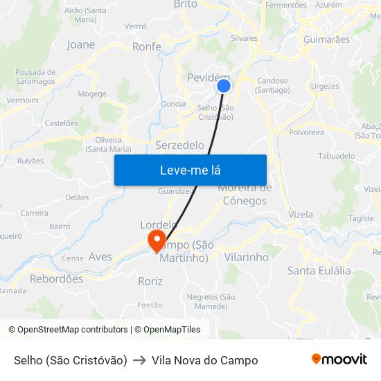 Selho (São Cristóvão) to Vila Nova do Campo map