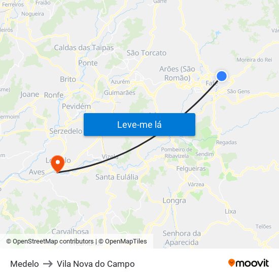 Medelo to Vila Nova do Campo map