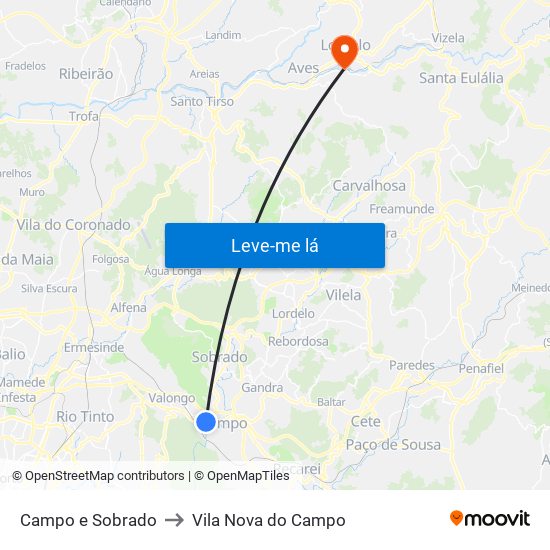 Campo e Sobrado to Vila Nova do Campo map