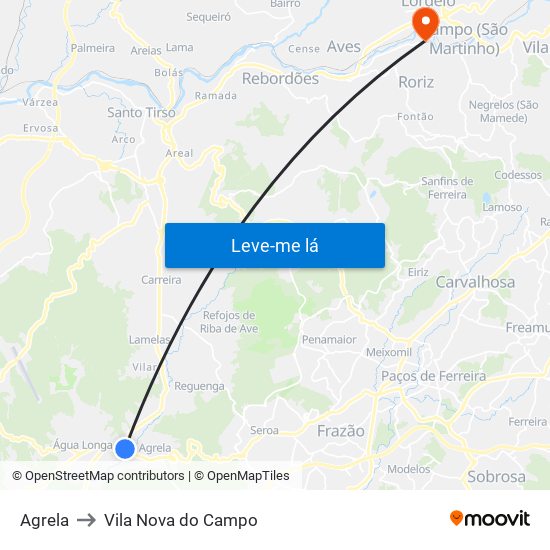 Agrela to Vila Nova do Campo map