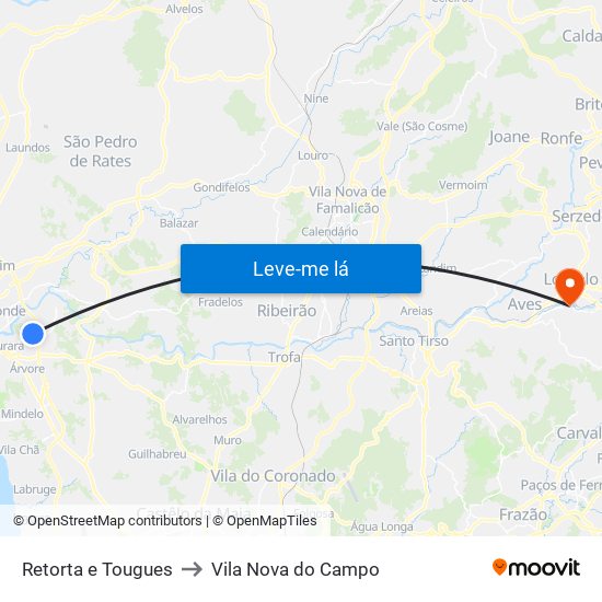 Retorta e Tougues to Vila Nova do Campo map