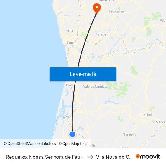 Requeixo, Nossa Senhora de Fátima e Nariz to Vila Nova do Campo map