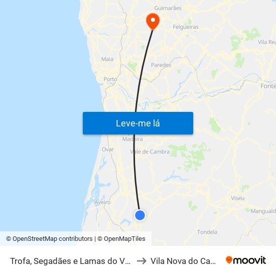 Trofa, Segadães e Lamas do Vouga to Vila Nova do Campo map
