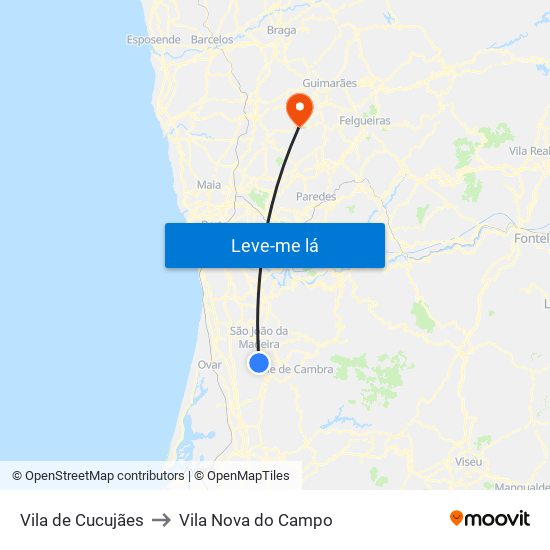 Vila de Cucujães to Vila Nova do Campo map
