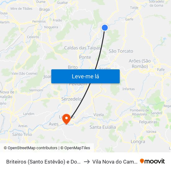 Briteiros (Santo Estêvão) e Donim to Vila Nova do Campo map