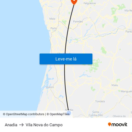 Anadia to Vila Nova do Campo map