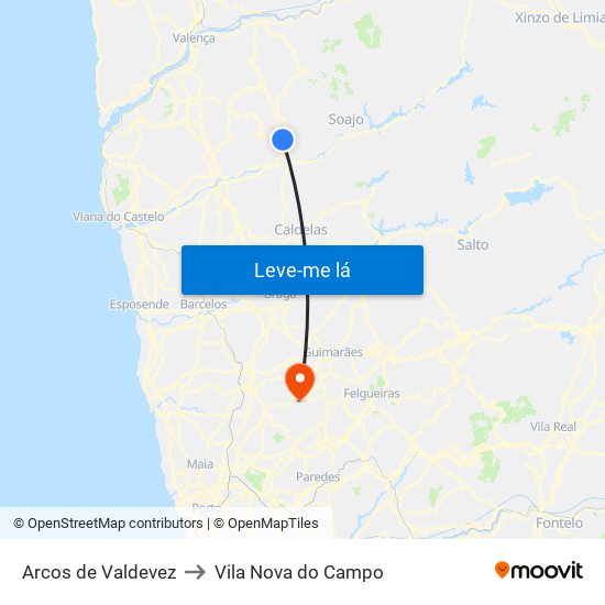 Arcos de Valdevez to Vila Nova do Campo map