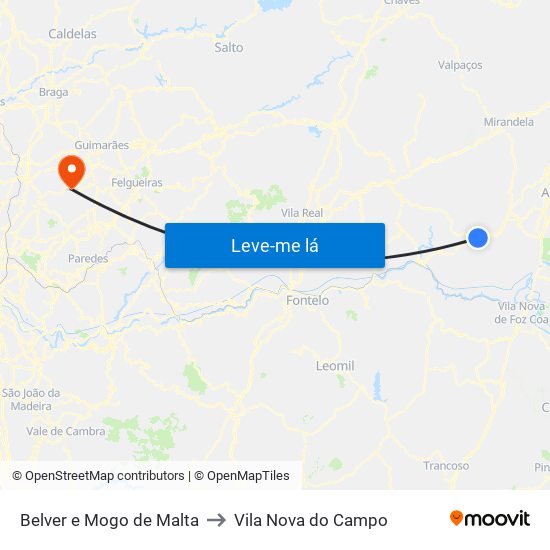 Belver e Mogo de Malta to Vila Nova do Campo map