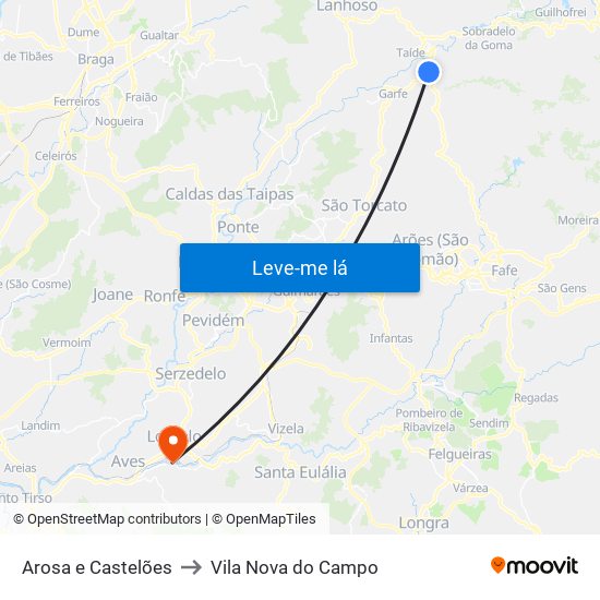 Arosa e Castelões to Vila Nova do Campo map