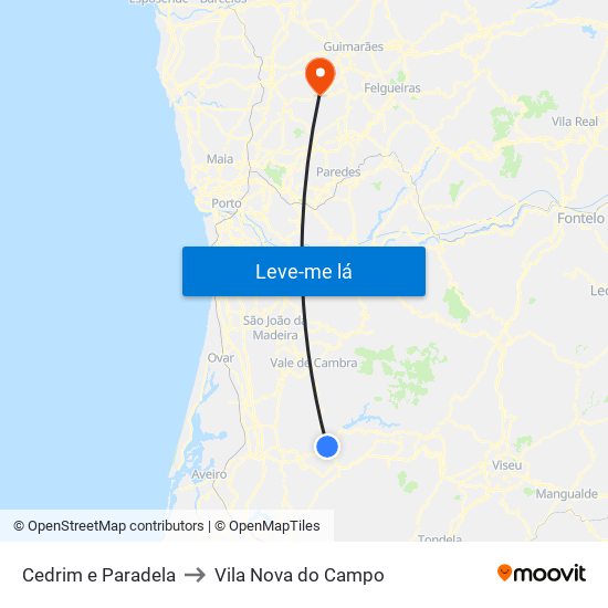 Cedrim e Paradela to Vila Nova do Campo map