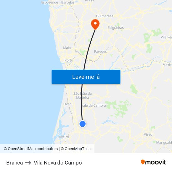 Branca to Vila Nova do Campo map