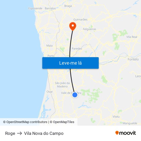 Roge to Vila Nova do Campo map