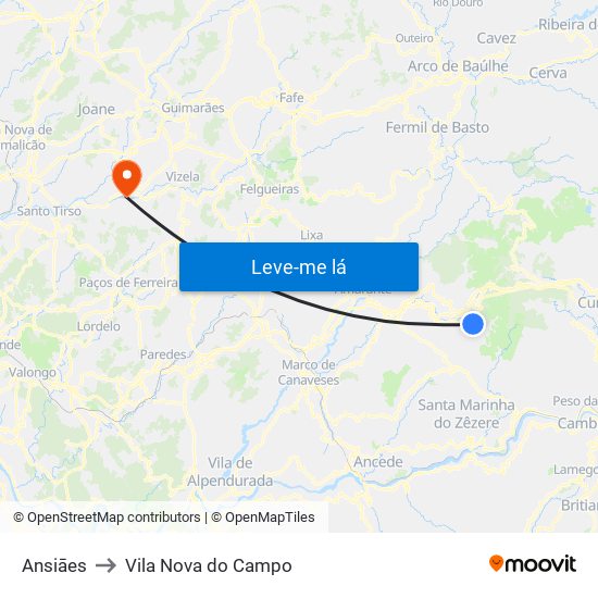 Ansiāes to Vila Nova do Campo map