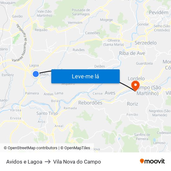 Avidos e Lagoa to Vila Nova do Campo map