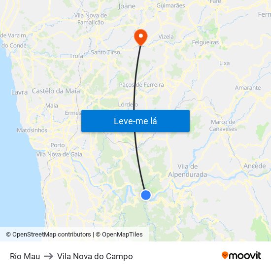 Rio Mau to Vila Nova do Campo map