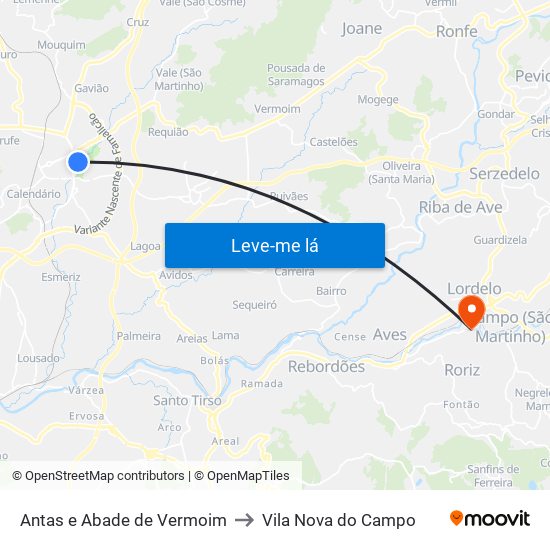 Antas e Abade de Vermoim to Vila Nova do Campo map