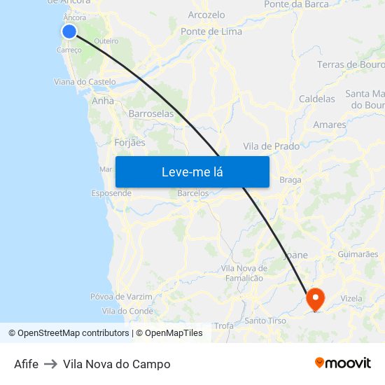 Afife to Vila Nova do Campo map